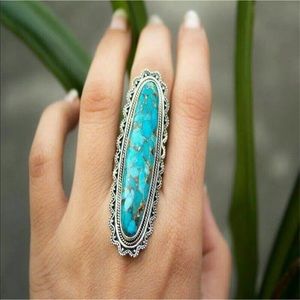 Vintage Retro Large Green Turquoise Gemstone